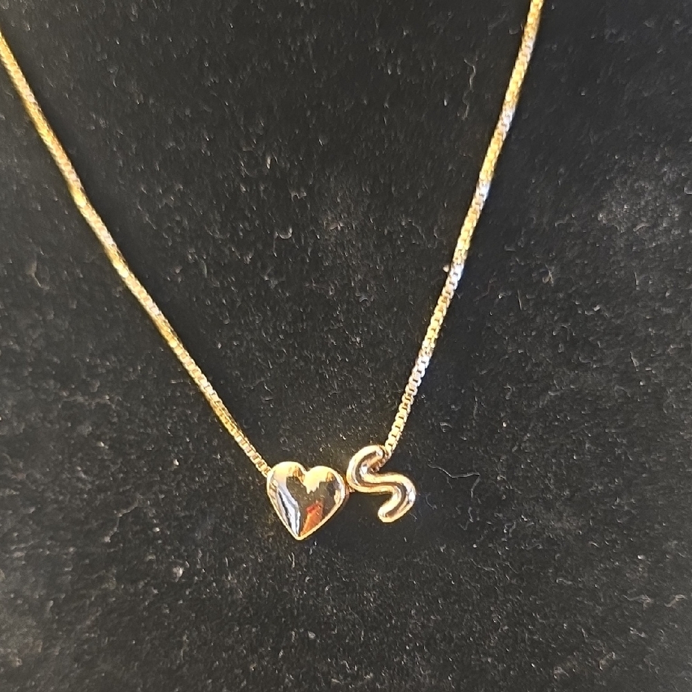 Gold Plated Heart & Initial "S" Necklace New